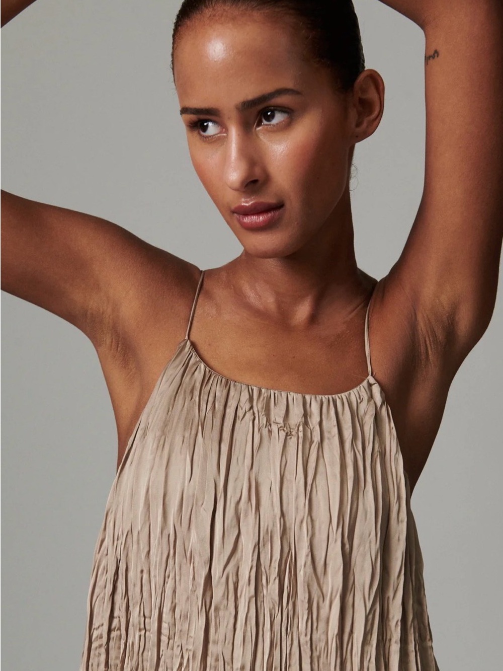 Day Birger et Mikkelsen Crinkle Slip Maxi Dress in Tan size US 10 NWT - Picture 3 of 4